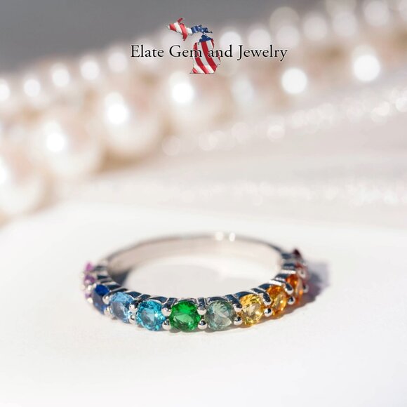 12 Stone Rainbow Pride Ring - Price includes custom sizing - Picture 12 of 14